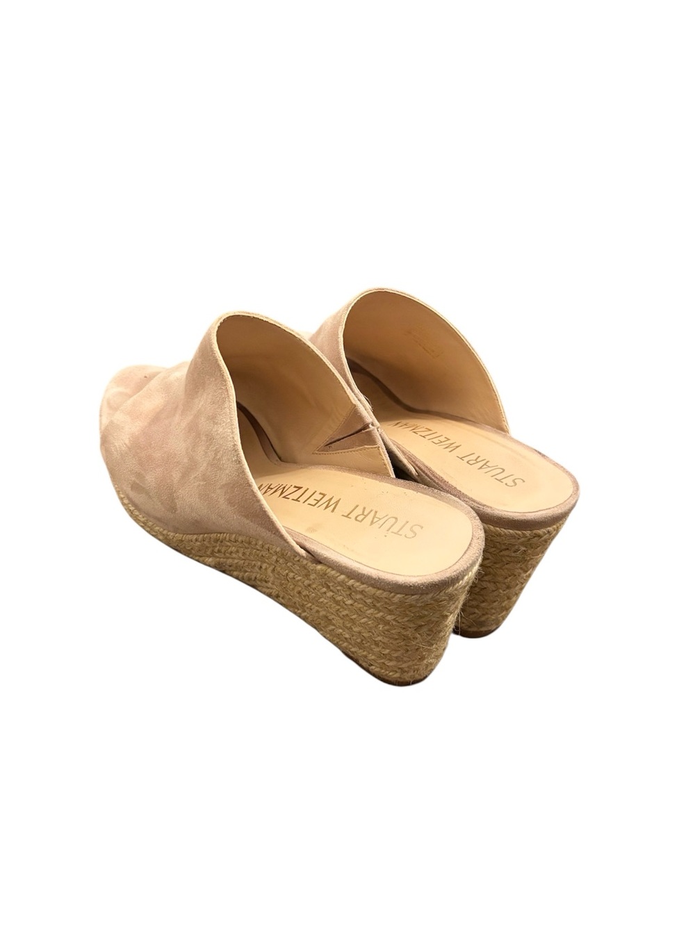 Stuart Weitzman Mykonos Nude Suede Espadrille Slide Wedges - Picture 2 of 10